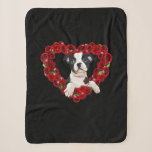 Cobertor Sherpa Dia de os namorados Boston Terrier Heart Rosas Gif