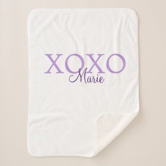 Cobertor Sherpa Dia de os namorados Xoxo adicione nome pastel roxo