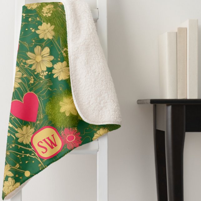 Cobertor Sherpa Dia do Namorados Elegante, monograma, musgo (Criador carregado)