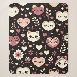 Cobertor Sherpa Dia dos Namorados Kawaii Gatos Corações Flor Padrã
