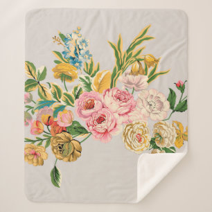 Cobertor Sherpa Digital Flowers watercolor illustration. Manual or