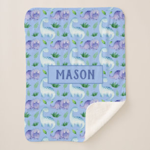 Cobertor Sherpa Dinossauro Aquarela Cute Baby Boy Personalizado