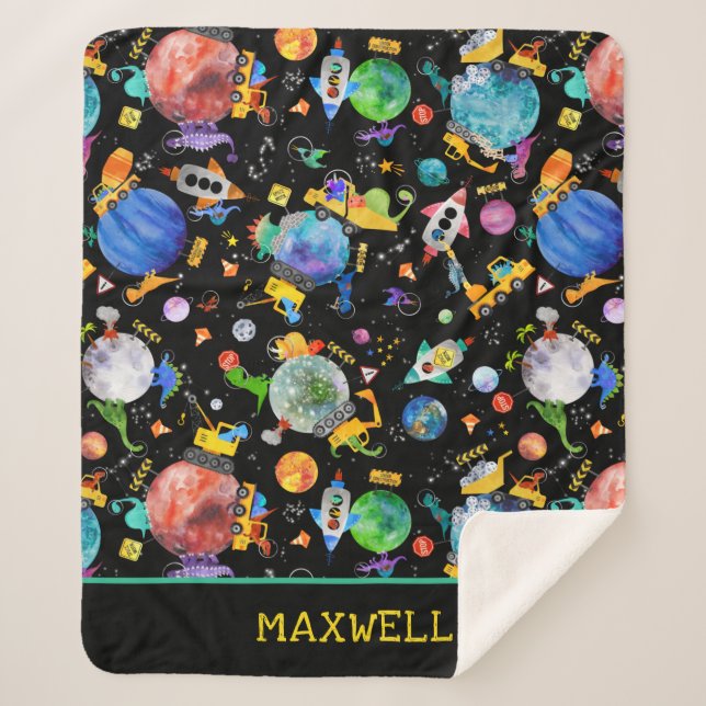 Cobertor Sherpa Dinossauro Construção de Crianças Espaciais Person (Frente)