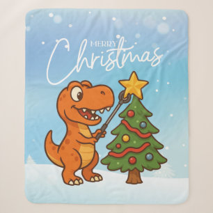 Cobertor Sherpa Dinossauro fofo com árvore de Natal