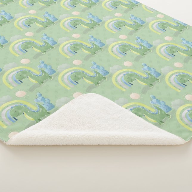 Cobertor Sherpa Dinossauro Verde e Azul Menino Sherpa Blanket (3/4)