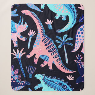 Cobertor Sherpa Dinossauros cartoon bonitos, um padrão perfeito e