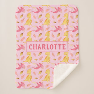 Cobertor Sherpa Dinossauros com Cores de Água, Garota Bonita Pers