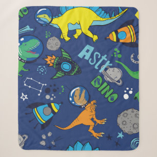 Cobertor Sherpa Dinossauros no espaço, desenhados à mão, com vi