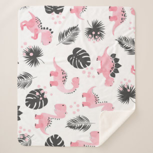Cobertor Sherpa Dinossauros Rosa: Padrão Para Crianças Bonitas.