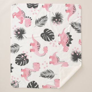 Cobertor Sherpa Dinossauros Rosa: Padrão Para Crianças Bonitas.