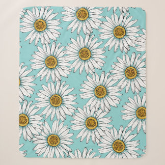 Cobertor Sherpa Disies White Flowers em Blue Vintage Pat Sem Costu