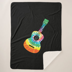 Cobertor Sherpa Diversão Hippie Rainbow Tie Dye Acoustic Guitar P
