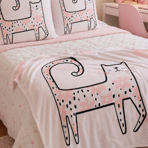 Cobertor Sherpa Divertido Fantasia Rosa Floral Gato Pense Rosa