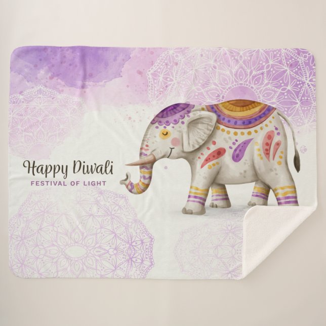 Cobertor Sherpa Diwali Elephant (Frente (Horizontal))