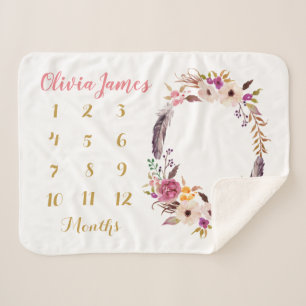 Cobertor Sherpa Do marco miliário floral do bebê de Boho cobertura