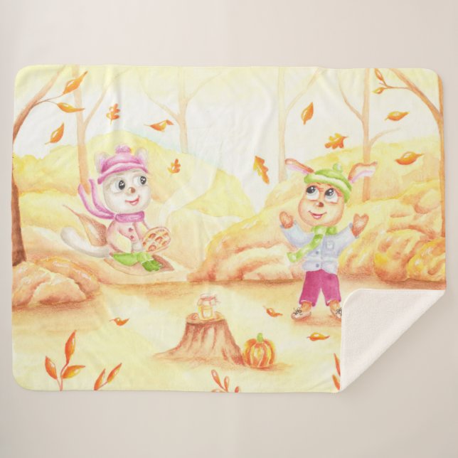 Cobertor Sherpa Doce caminhada do outono na floresta (Frente (Horizontal))