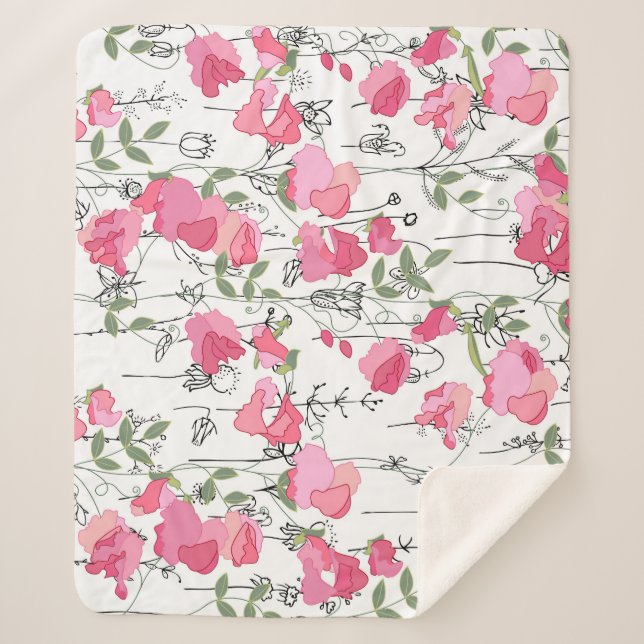 Cobertor Sherpa Doce Ervilha: Textura Floral de Verão. (Frente)