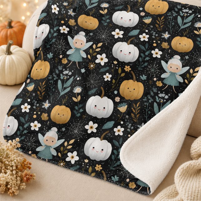 Cobertor Sherpa Doce Fada Kawaii de Halloween e Abóboras Pastel (Criador carregado)