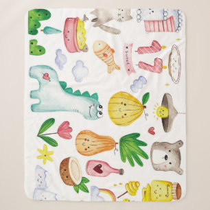 Cobertor Sherpa Dodles de aquarela Kawaii, pronto para autocolante