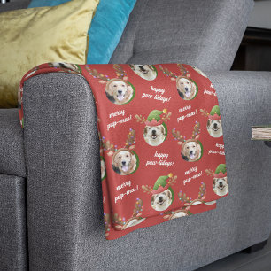 Cobertor Sherpa Dois Cachorros Foto Reindeer Antler Feliz Natal Ve