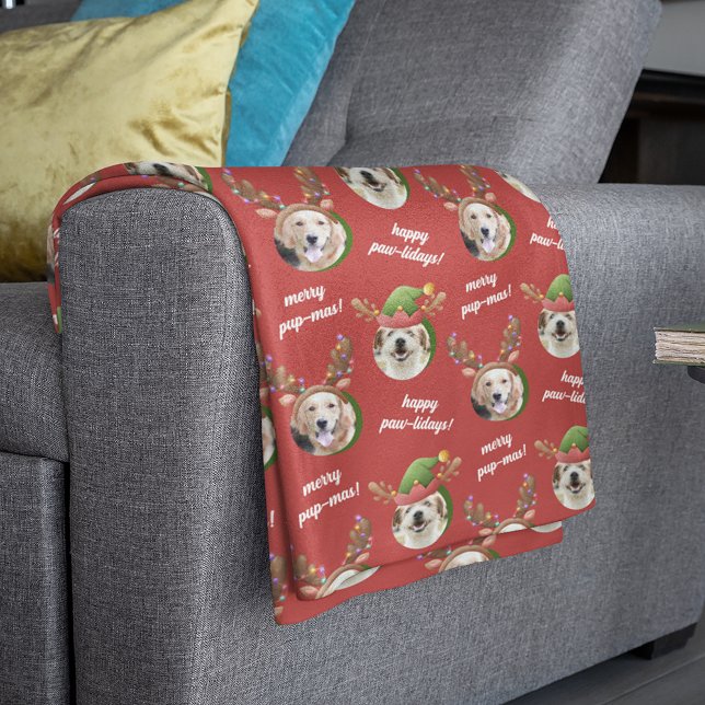 Cobertor Sherpa Dois Cachorros Foto Reindeer Antler Feliz Natal Ve (Criador carregado)