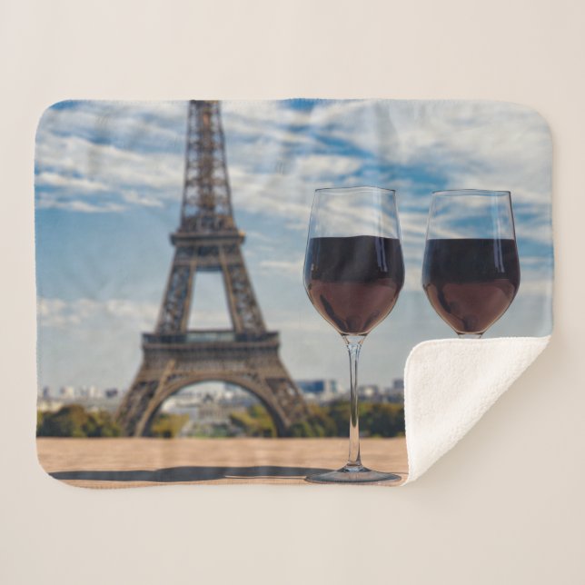 Cobertor Sherpa Dois copos de vinho com torre Eiffel (Frente (Horizontal))