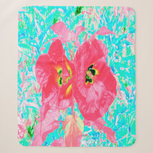 Cobertor Sherpa Dois Hibiscus Louco de Coral Vermelho Rosado em Aq