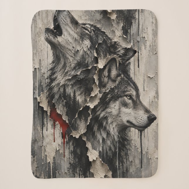 Cobertor Sherpa Dois Lobos, Um Coração (Frente)
