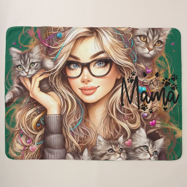 Cobertor Sherpa Dona dos Gatos Maluca (Frente (Horizontal))