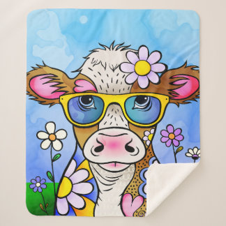 Cobertor Sherpa Doodle Cow Portrait