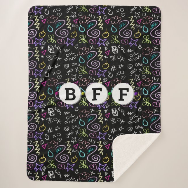 Cobertor Sherpa Doodles BFF - Padrão de Largura (3 Miçangas) (Frente)
