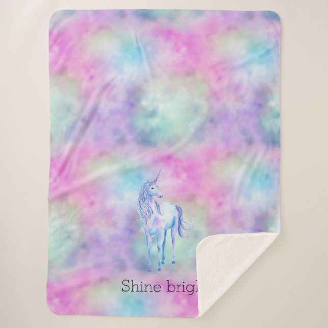 Cobertor Sherpa Dourada Aqua Purple Unicorn Sparkle (Frente)