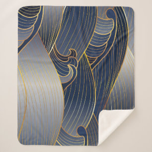 Cobertor Sherpa Dourada Wave Lines, Abstrato Vintage.