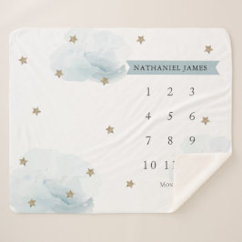 Cobertor Sherpa Douradas estrelas e nuvens Blue Boy Mensalmente