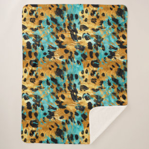Cobertor Sherpa Dourado Aqua Black Lepard Animal
