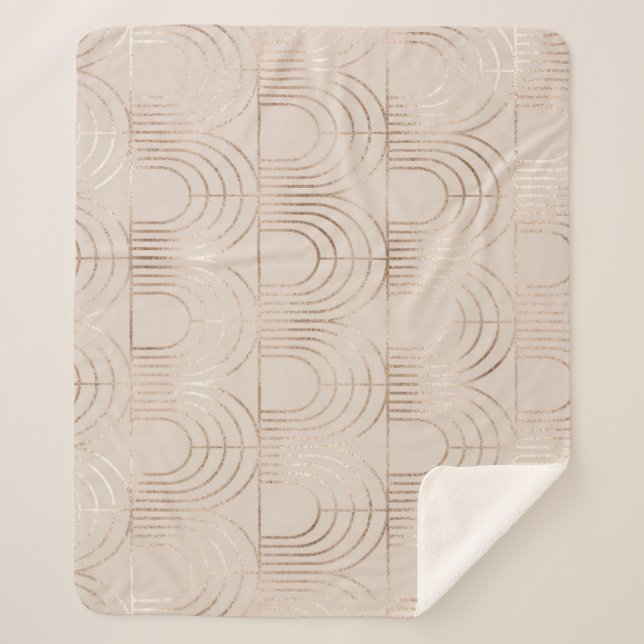 Cobertor Sherpa Dourado Arch Azulejo Art Deco. (Frente)