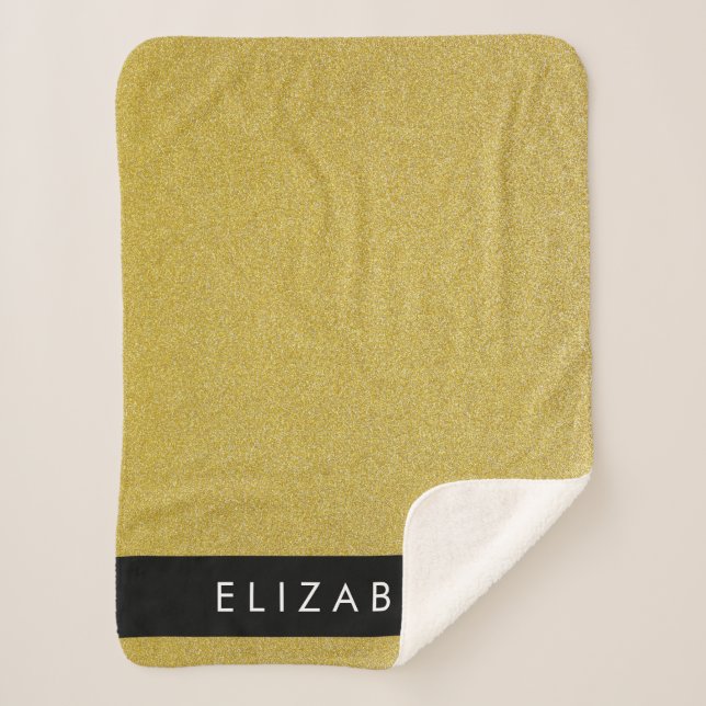 Cobertor Sherpa Dourado brilho, brilho brilhante, seu nome (Frente)