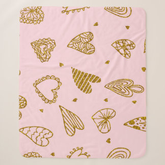 Cobertor Sherpa Dourado brilho dos corações: padrão de fundo rosa