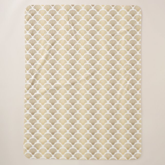 Cobertor Sherpa Dourado Elegante de Conchas Marinh (Frente)
