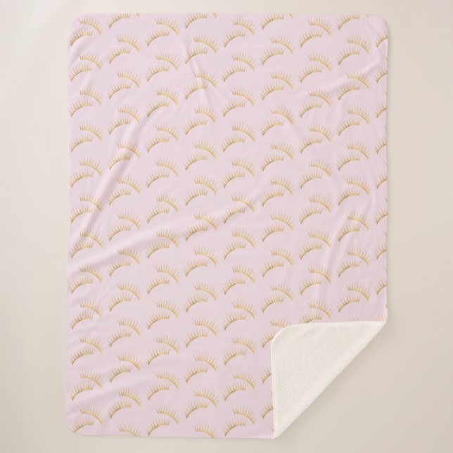 Cobertor Sherpa Dourado Glam Eyelashes Rosa (Frente)
