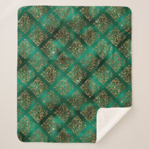 Cobertor Sherpa Dourado Holiday Christmas Metallic Damask Elegant