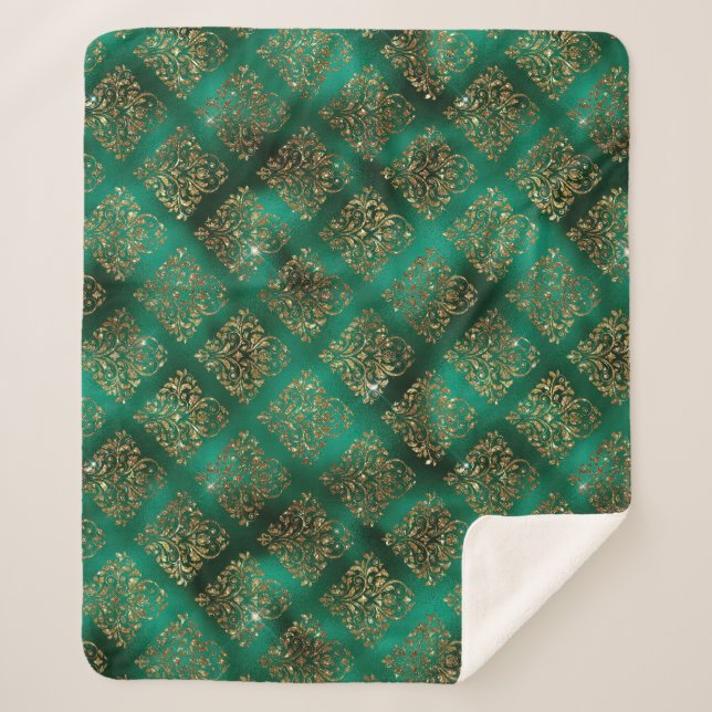 Cobertor Sherpa Dourado Holiday Christmas Metallic Damask Elegant (Frente)