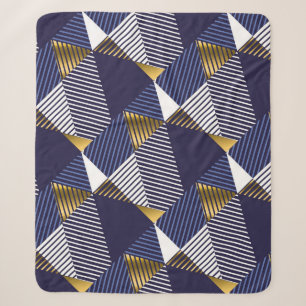 Cobertor Sherpa Dourado luxo azul: padrão geométrico sem costura