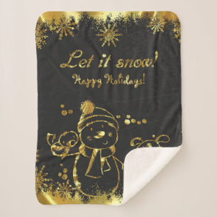 Cobertor Sherpa Dourado Metálico E Preto - Feliz Natal