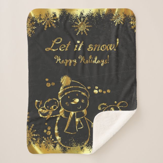Cobertor Sherpa Dourado Metálico E Preto - Feliz Natal (Frente)