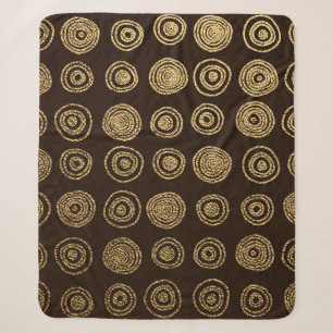 Cobertor Sherpa Dourado Ouro, desenho manual com círculos. Abst