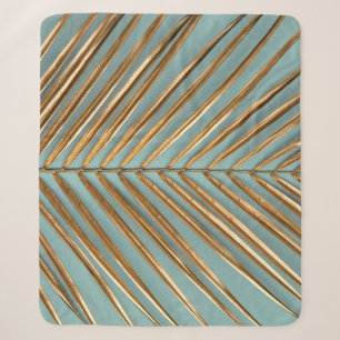 Cobertor Sherpa Dourado Pintado Padrão de Palma Tropical