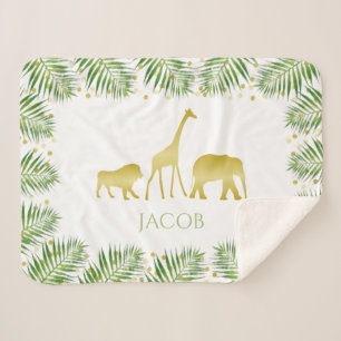 Cobertor Sherpa Dourado Safari Animal Tropical Baby Room Nursery