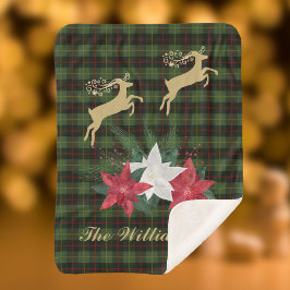 Cobertor Sherpa Dourado Salto de Reindeer com Poinsettias