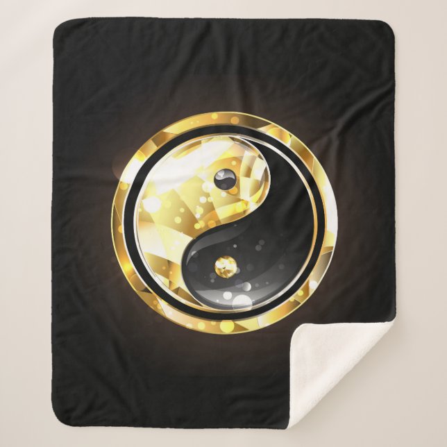 Cobertor Sherpa Dourado Yin Yang a preto (Frente)